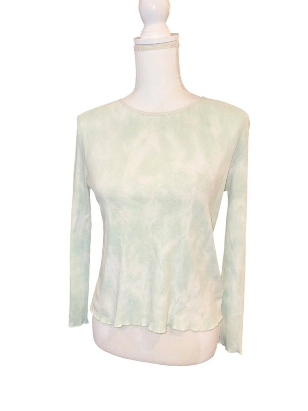 LoveShackFancy Green Diamond Knit Long Sleeve Cotton Top Womens S